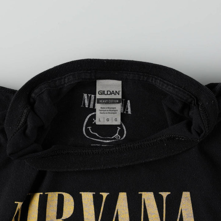 Gildan GILDAN NIRVANA Nirvana Band T-shirt Band T Men's L size cotton black type Vintage Second Hand