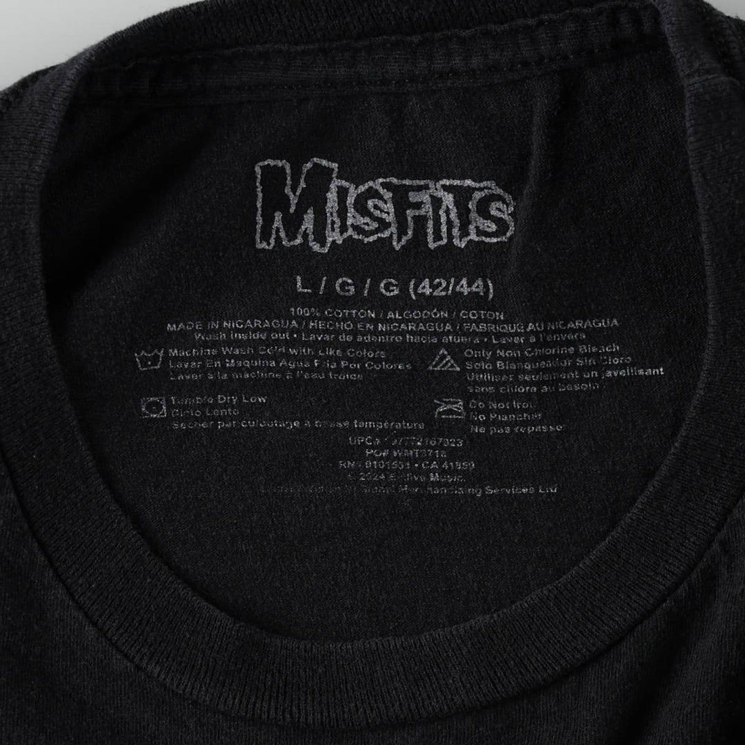 MISFITS Skull Pattern Band T-shirt, Men's L size cotton black type Vintage Second Hand