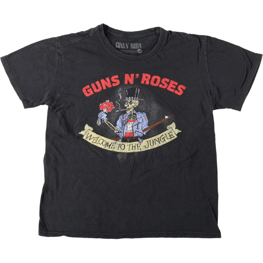 Guns N' Roses Skull Pattern Band T-shirt, Men's M size cotton black type Vintage Second Hand