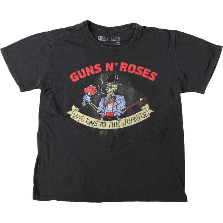 Guns N' Roses Skull Pattern Band T-shirt, Men's M size cotton black type Vintage Second Hand
