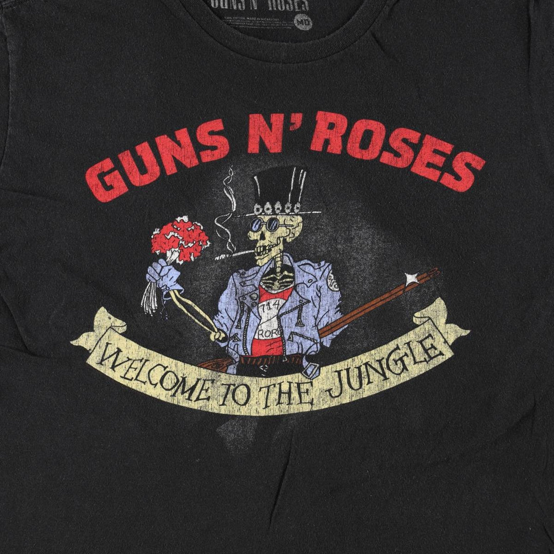 Guns N' Roses Skull Pattern Band T-shirt, Men's M size cotton black type Vintage Second Hand