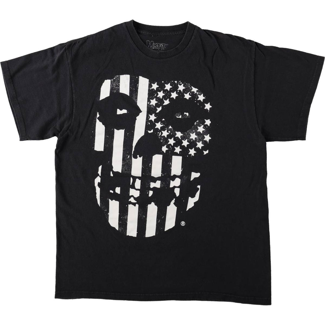 MISFITS Skull Pattern American Flag Band T-Shirt (Men's XL equivalent) cotton black type Vintage Second Hand