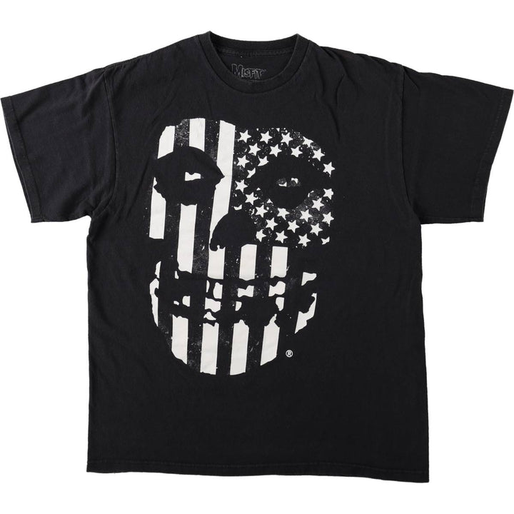 MISFITS Skull Pattern American Flag Band T-Shirt (Men's XL equivalent) cotton black type Vintage Second Hand