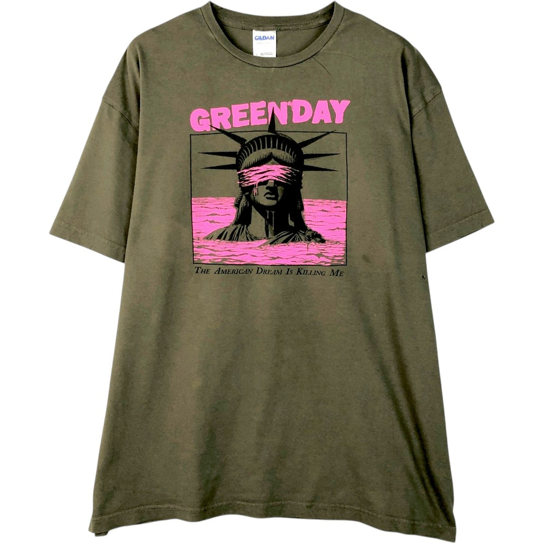 Gildan Green Day Band T-shirt, Men's Size L (approx.) cotton Khaki type sage green Vintage Second Hand