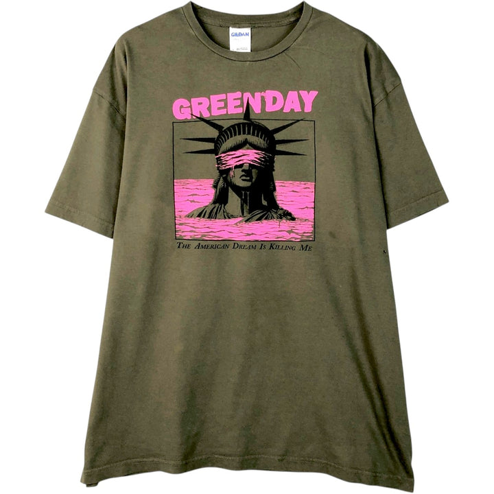 Gildan Green Day Band T-shirt, Men's Size L (approx.) cotton Khaki type sage green Vintage Second Hand