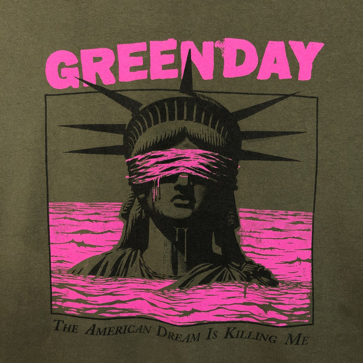 Gildan Green Day Band T-shirt, Men's Size L (approx.) cotton Khaki type sage green Vintage Second Hand