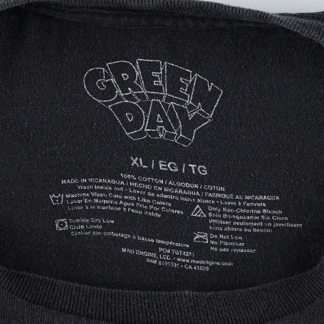 GREEN DAY Green Day Band T-shirt Band T Men's XL size cotton black type Vintage Second Hand