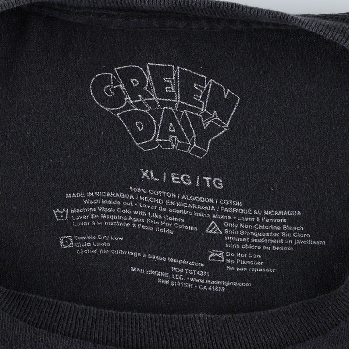 GREEN DAY Green Day Band T-shirt Band T Men's XL size cotton black type Vintage Second Hand