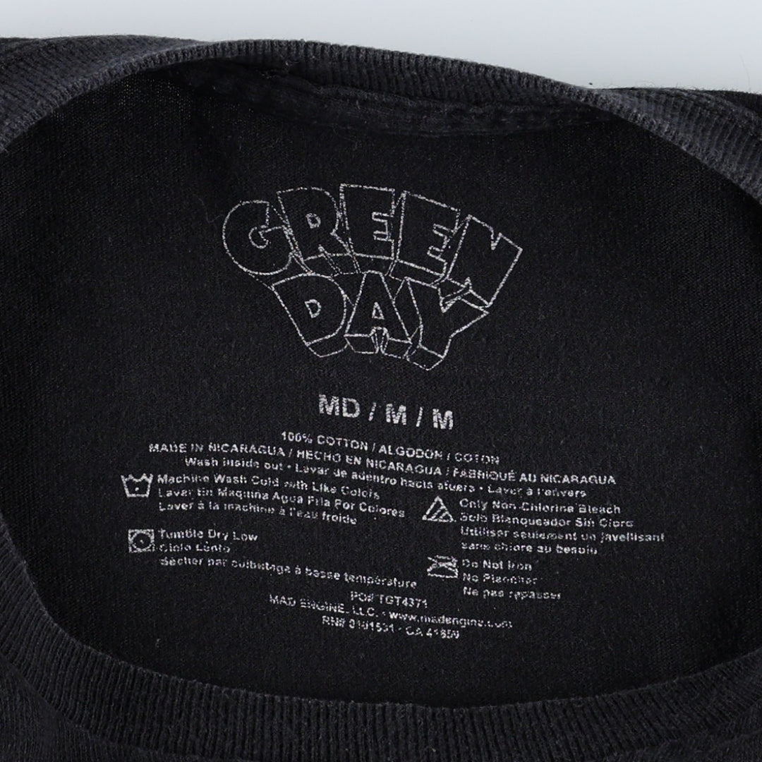 GREEN DAY Green Day Band T-shirt Band T Men's M size cotton black type Vintage Second Hand