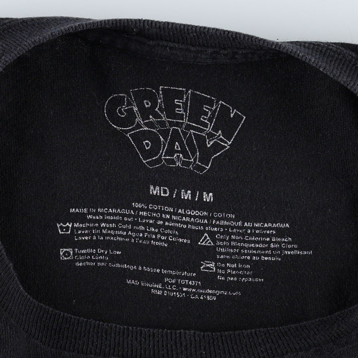 GREEN DAY Green Day Band T-shirt Band T Men's M size cotton black type Vintage Second Hand