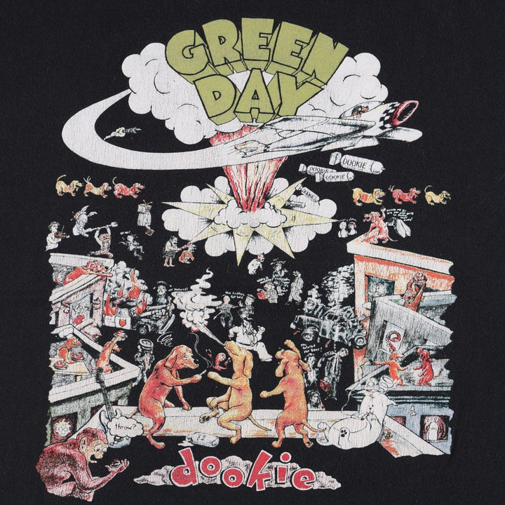 GREEN DAY Green Day Band T-shirt Band T Men's M size cotton black type Vintage Second Hand