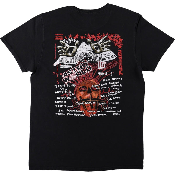 Gildan ASTRO WORLD Skull Pattern Rap T-Shirt (Men's XL equivalent) cotton black type Vintage Second Hand