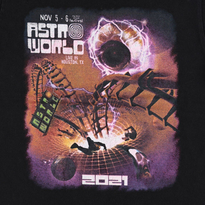 Gildan ASTRO WORLD Skull Pattern Rap T-Shirt (Men's XL equivalent) cotton black type Vintage Second Hand
