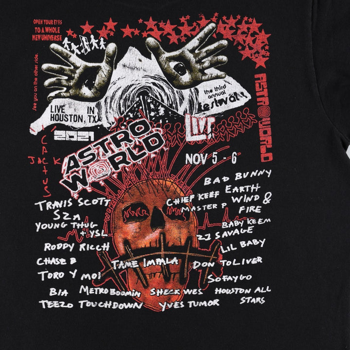 Gildan ASTRO WORLD Skull Pattern Rap T-Shirt (Men's XL equivalent) cotton black type Vintage Second Hand
