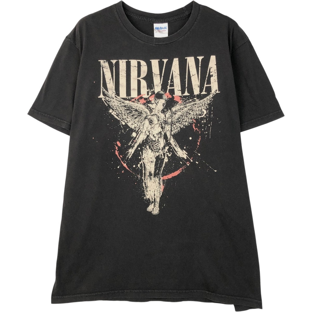 Gildan GILDAN NIRVANA Nirvana Band T-shirt Band T Men's L size cotton black type Vintage Second Hand