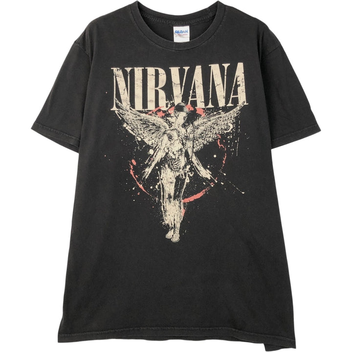 Gildan GILDAN NIRVANA Nirvana Band T-shirt Band T Men's L size cotton black type Vintage Second Hand