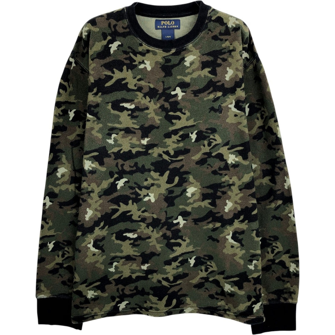Ralph Lauren POLO RALPH LAUREN Camouflage Pattern Woodland Camo Thermal Long T-Shirt, Men's Size L cotton Khaki type Vintage Second Hand