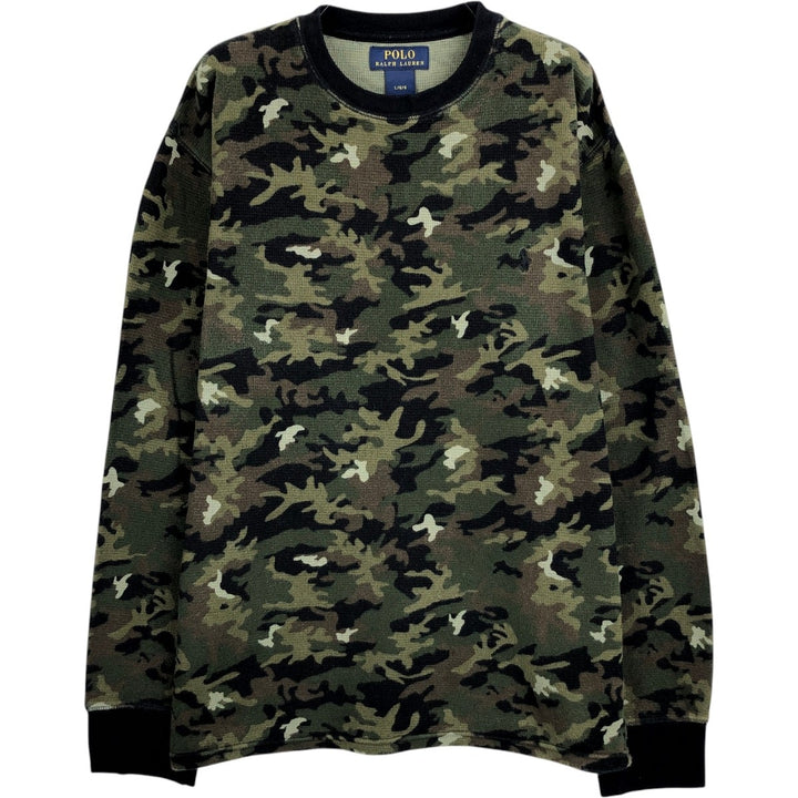 Ralph Lauren POLO RALPH LAUREN Camouflage Pattern Woodland Camo Thermal Long T-Shirt, Men's Size L cotton Khaki type Vintage Second Hand