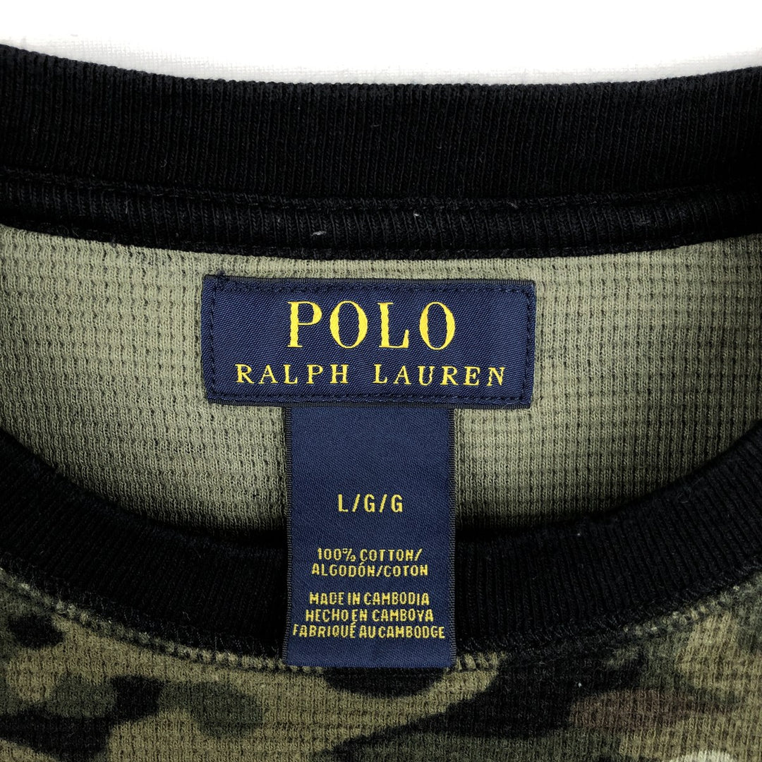 Ralph Lauren POLO RALPH LAUREN Camouflage Pattern Woodland Camo Thermal Long T-Shirt, Men's Size L cotton Khaki type Vintage Second Hand