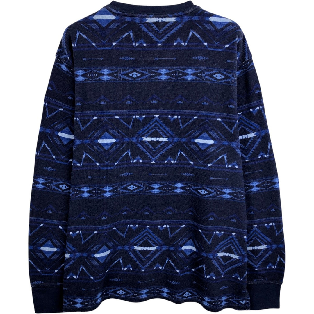 Ralph Lauren POLO RALPH LAUREN All-over Native Pattern Thermal Long-Sleeve T-Shirt, Men's Size XL (approx.) cotton Navy blue Vintage Second Hand