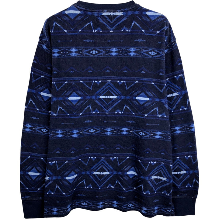 Ralph Lauren POLO RALPH LAUREN All-over Native Pattern Thermal Long-Sleeve T-Shirt, Men's Size XL (approx.) cotton Navy blue Vintage Second Hand