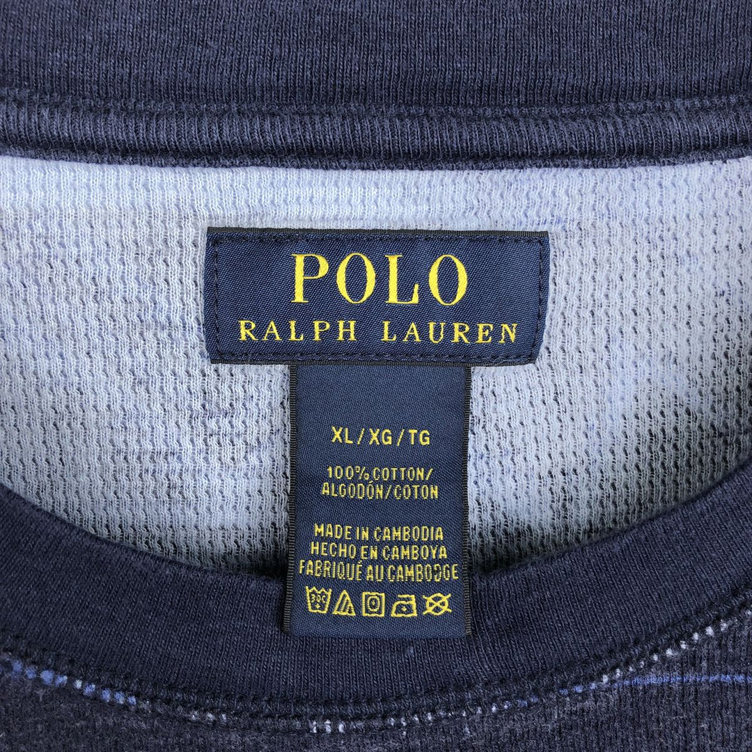 Ralph Lauren POLO RALPH LAUREN All-over Native Pattern Thermal Long-Sleeve T-Shirt, Men's Size XL (approx.) cotton Navy blue Vintage Second Hand