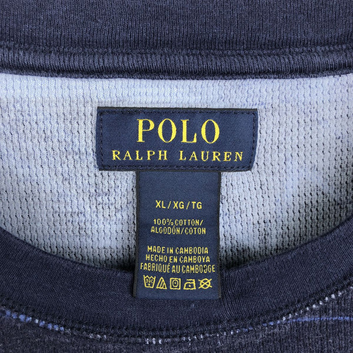 Ralph Lauren POLO RALPH LAUREN All-over Native Pattern Thermal Long-Sleeve T-Shirt, Men's Size XL (approx.) cotton Navy blue Vintage Second Hand