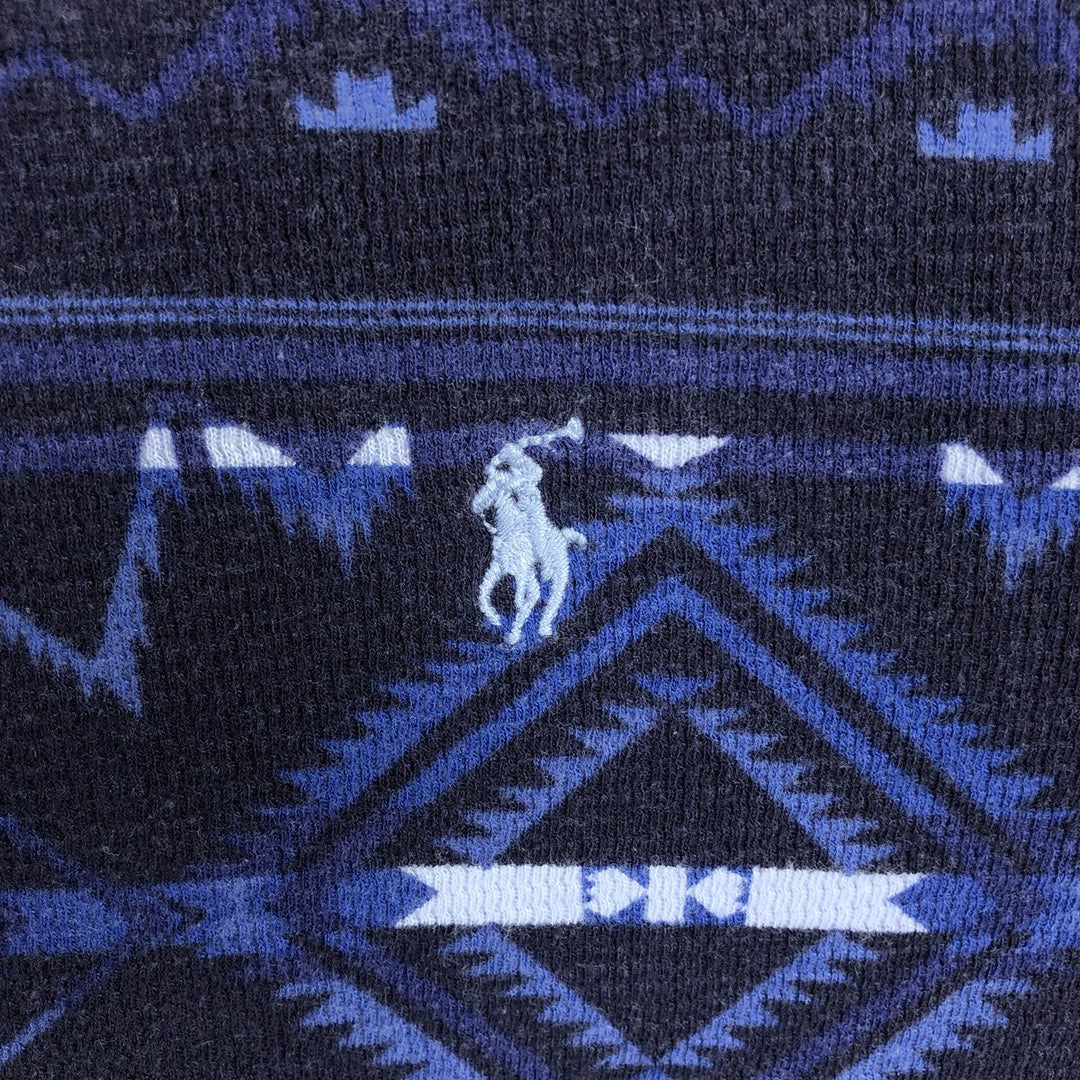 Ralph Lauren POLO RALPH LAUREN All-over Native Pattern Thermal Long-Sleeve T-Shirt, Men's Size XL (approx.) cotton Navy blue Vintage Second Hand