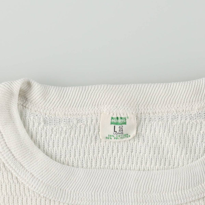1970'S Hanes Thermal Long-Sleeve T-Shirt, Honeycomb Pattern, Made in USA, Men's Size L (Equivalent), Vintage cotton white type Vintage Second Hand