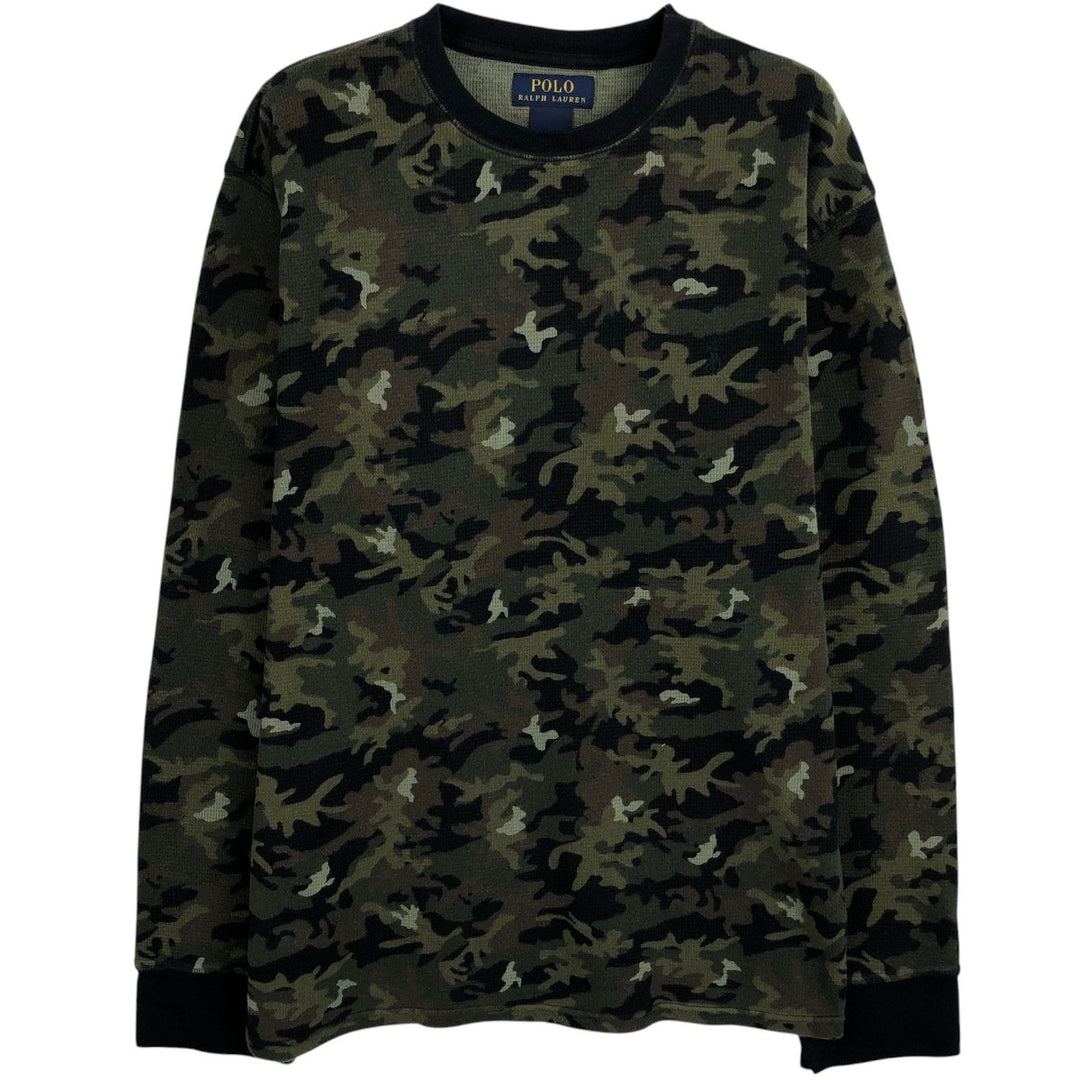 Ralph Lauren POLO RALPH LAUREN Camouflage Pattern Woodland Camo Thermal Long T-Shirt, Men's Size L cotton Khaki type Vintage Second Hand