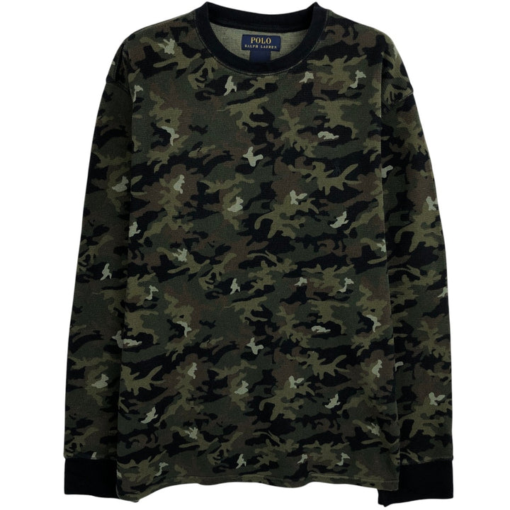 Ralph Lauren POLO RALPH LAUREN Camouflage Pattern Woodland Camo Thermal Long T-Shirt, Men's Size L cotton Khaki type Vintage Second Hand