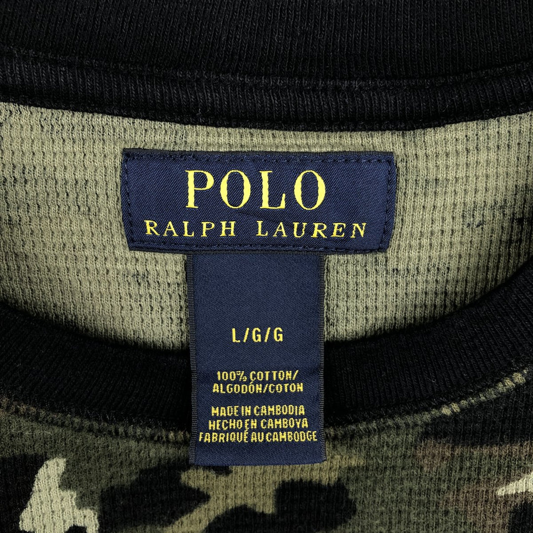 Ralph Lauren POLO RALPH LAUREN Camouflage Pattern Woodland Camo Thermal Long T-Shirt, Men's Size L cotton Khaki type Vintage Second Hand