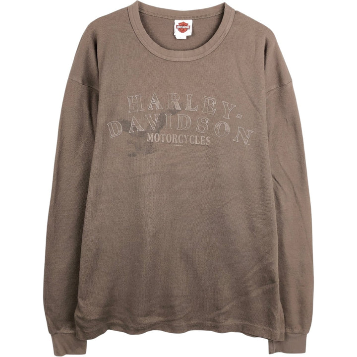 2000'S Harley-Davidson Motorcycle Thermal Long-Sleeve T-Shirt, Honeycomb Pattern, Made in USA, Men's Size XL (approx.) cotton Khaki type brown Vintage Second Hand