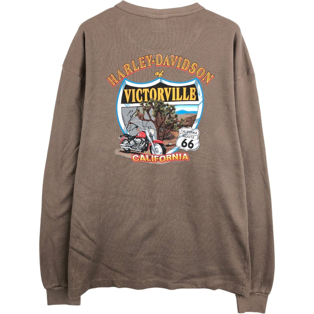 2000'S Harley-Davidson Motorcycle Thermal Long-Sleeve T-Shirt, Honeycomb Pattern, Made in USA, Men's Size XL (approx.) cotton Khaki type brown Vintage Second Hand