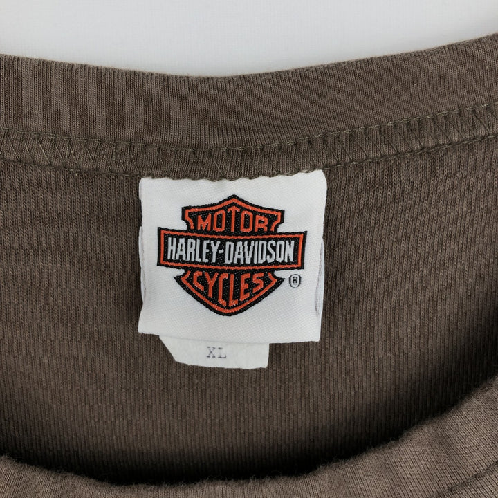 2000'S Harley-Davidson Motorcycle Thermal Long-Sleeve T-Shirt, Honeycomb Pattern, Made in USA, Men's Size XL (approx.) cotton Khaki type brown Vintage Second Hand