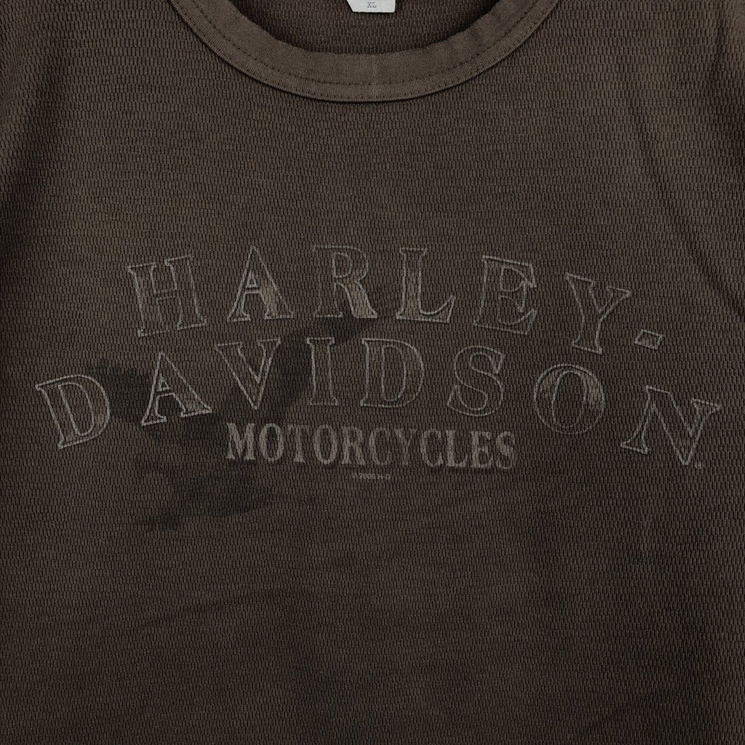 2000'S Harley-Davidson Motorcycle Thermal Long-Sleeve T-Shirt, Honeycomb Pattern, Made in USA, Men's Size XL (approx.) cotton Khaki type brown Vintage Second Hand