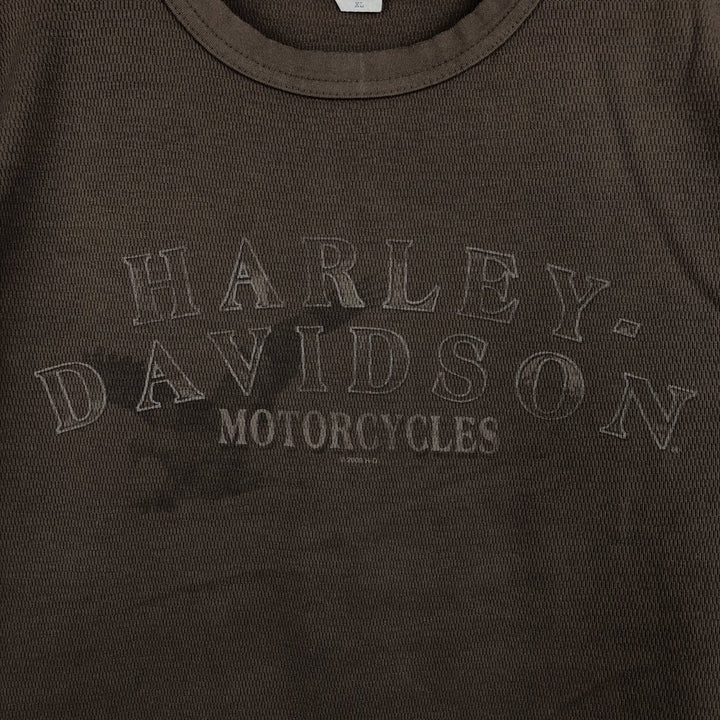 2000'S Harley-Davidson Motorcycle Thermal Long-Sleeve T-Shirt, Honeycomb Pattern, Made in USA, Men's Size XL (approx.) cotton Khaki type brown Vintage Second Hand
