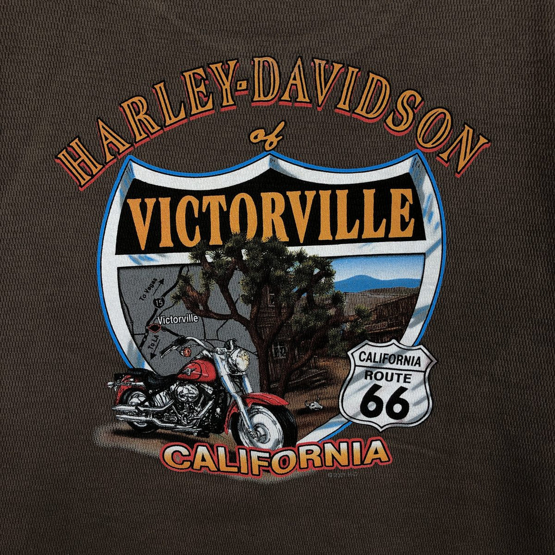 2000'S Harley-Davidson Motorcycle Thermal Long-Sleeve T-Shirt, Honeycomb Pattern, Made in USA, Men's Size XL (approx.) cotton Khaki type brown Vintage Second Hand