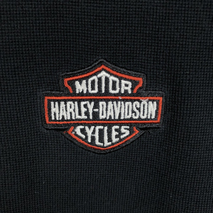 Harley-Davidson Henley Neck Thermal Long-Sleeve T-Shirt (Waffle Knit) - Men's Size M (approx.) cotton black type Vintage Second Hand