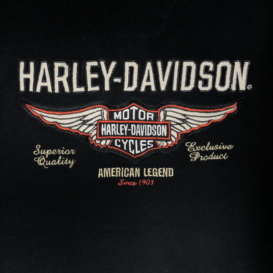 Harley-Davidson Henley Neck Thermal Long-Sleeve T-Shirt (Waffle Knit) - Men's Size M (approx.) cotton black type Vintage Second Hand