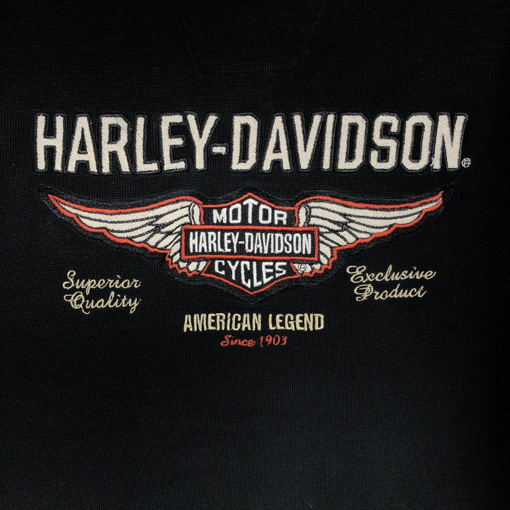 Harley-Davidson Henley Neck Thermal Long-Sleeve T-Shirt (Waffle Knit) - Men's Size M (approx.) cotton black type Vintage Second Hand
