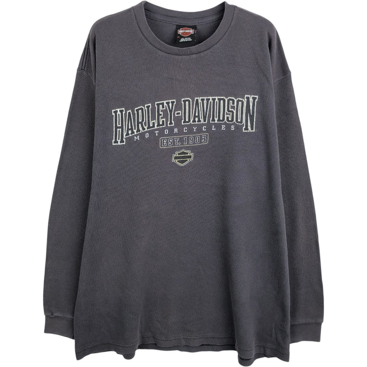 Harley-Davidson Thermal Long-Sleeve T-Shirt, Made in USA, Men's Size XL (approx.) cotton Charcoal Vintage Second Hand