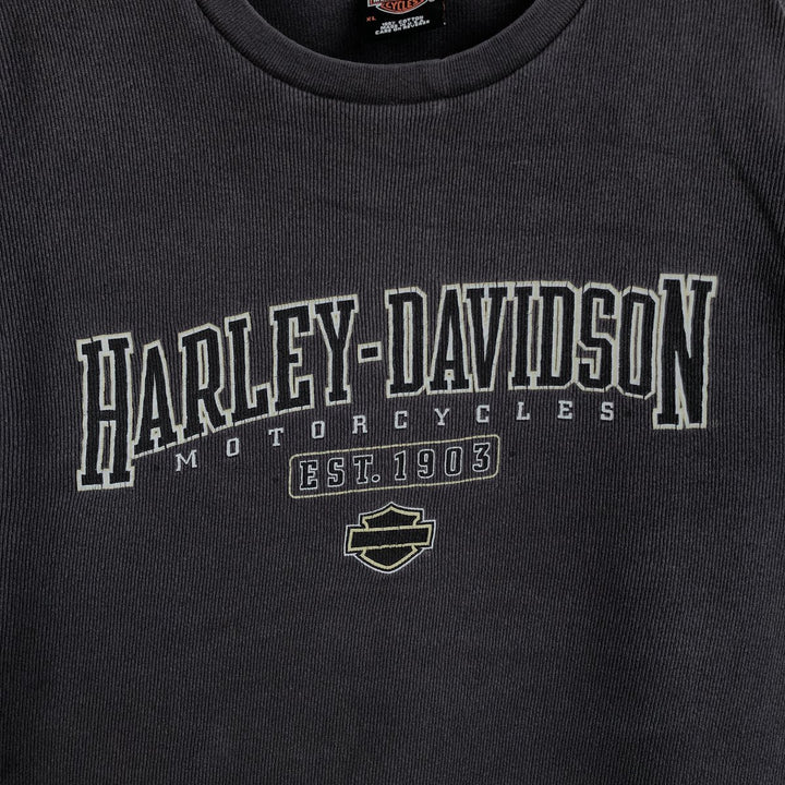 Harley-Davidson Thermal Long-Sleeve T-Shirt, Made in USA, Men's Size XL (approx.) cotton Charcoal Vintage Second Hand