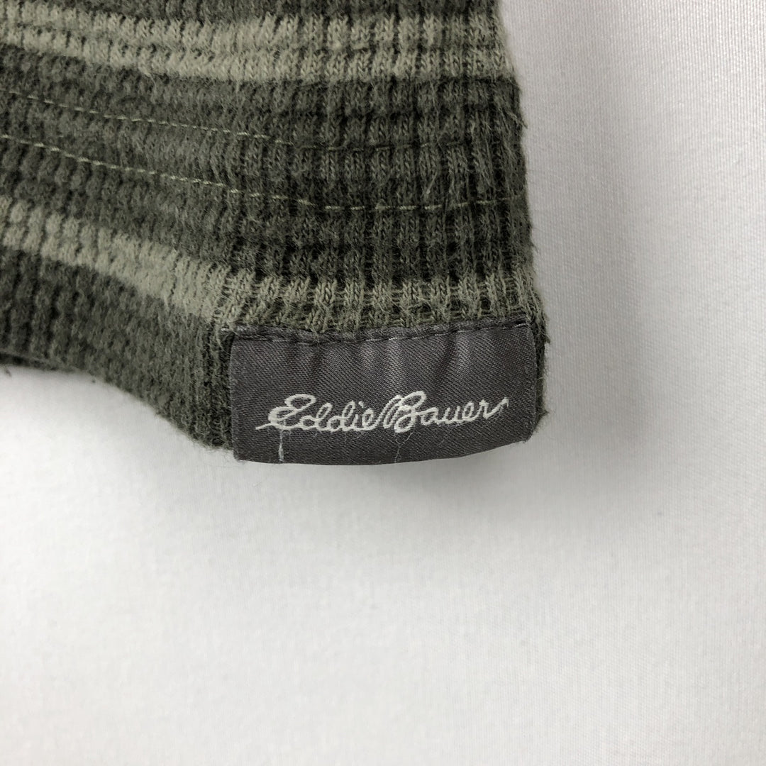 Eddie Bauer Border Pattern Thermal Long-Sleeve T-Shirt Honeycomb Men's Size L cotton Khaki type Vintage Second Hand