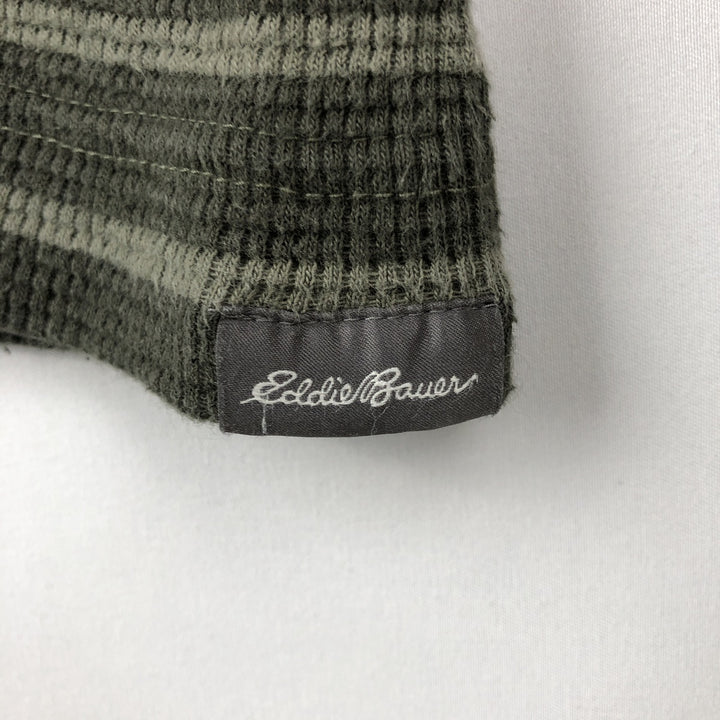 Eddie Bauer Border Pattern Thermal Long-Sleeve T-Shirt Honeycomb Men's Size L cotton Khaki type Vintage Second Hand