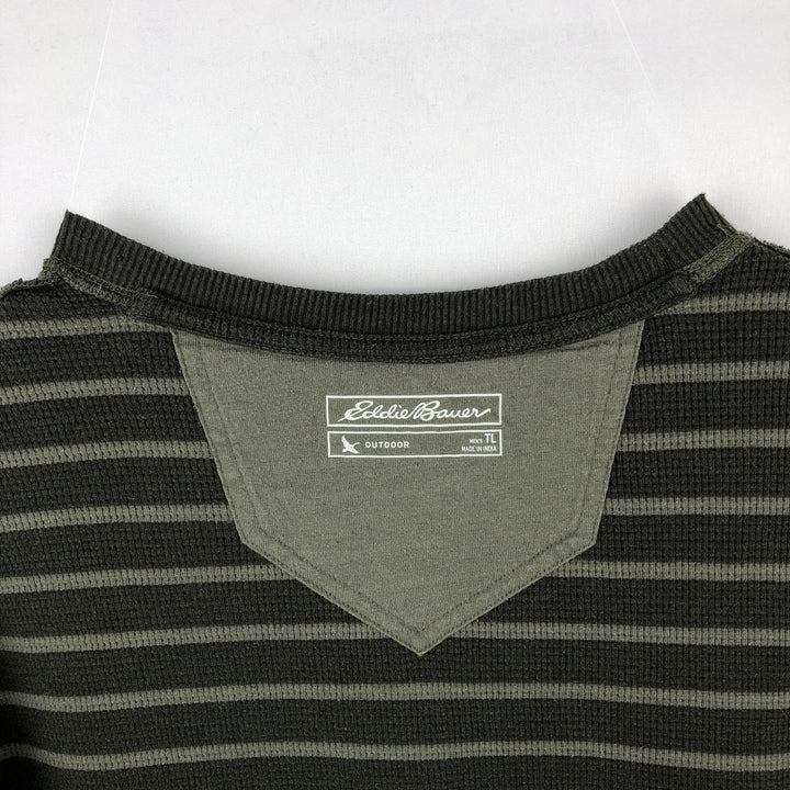 Eddie Bauer Border Pattern Thermal Long-Sleeve T-Shirt Honeycomb Men's Size L cotton Khaki type Vintage Second Hand