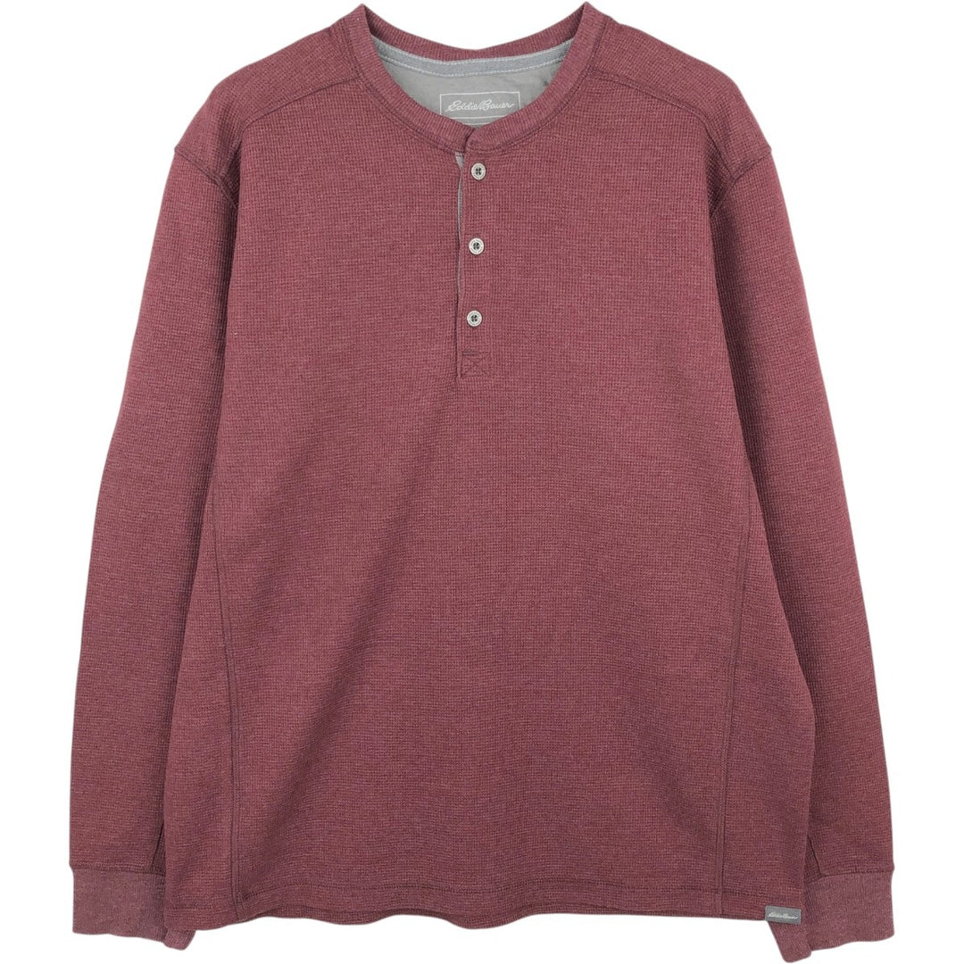 Eddie Bauer Herringbone Thermal Long-Sleeve T-Shirt (Waffle Pattern), Men's Size L (equivalent) cotton red type Vintage Second Hand