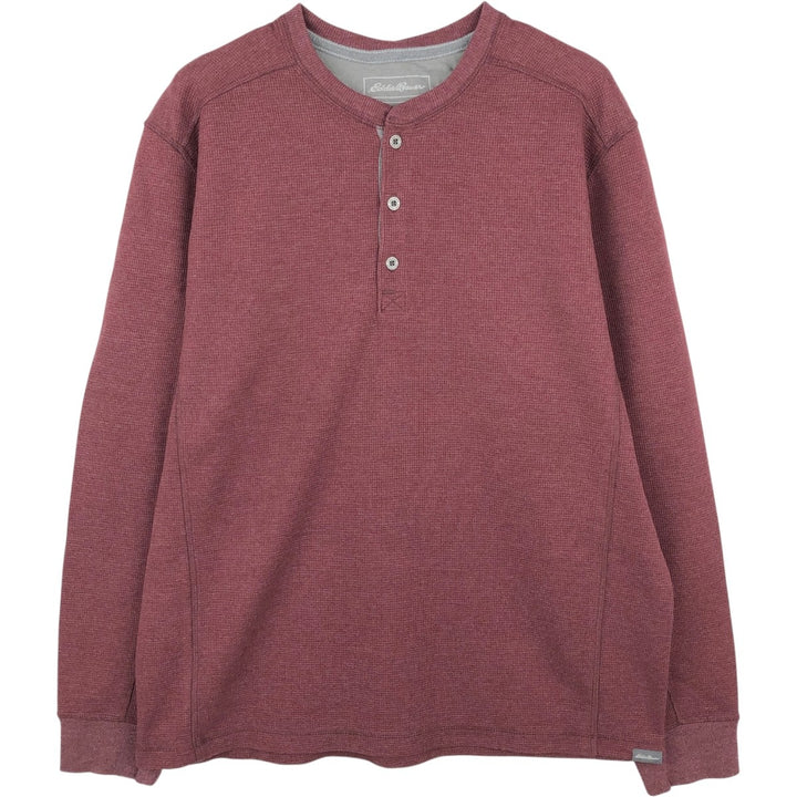 Eddie Bauer Herringbone Thermal Long-Sleeve T-Shirt (Waffle Pattern), Men's Size L (equivalent) cotton red type Vintage Second Hand