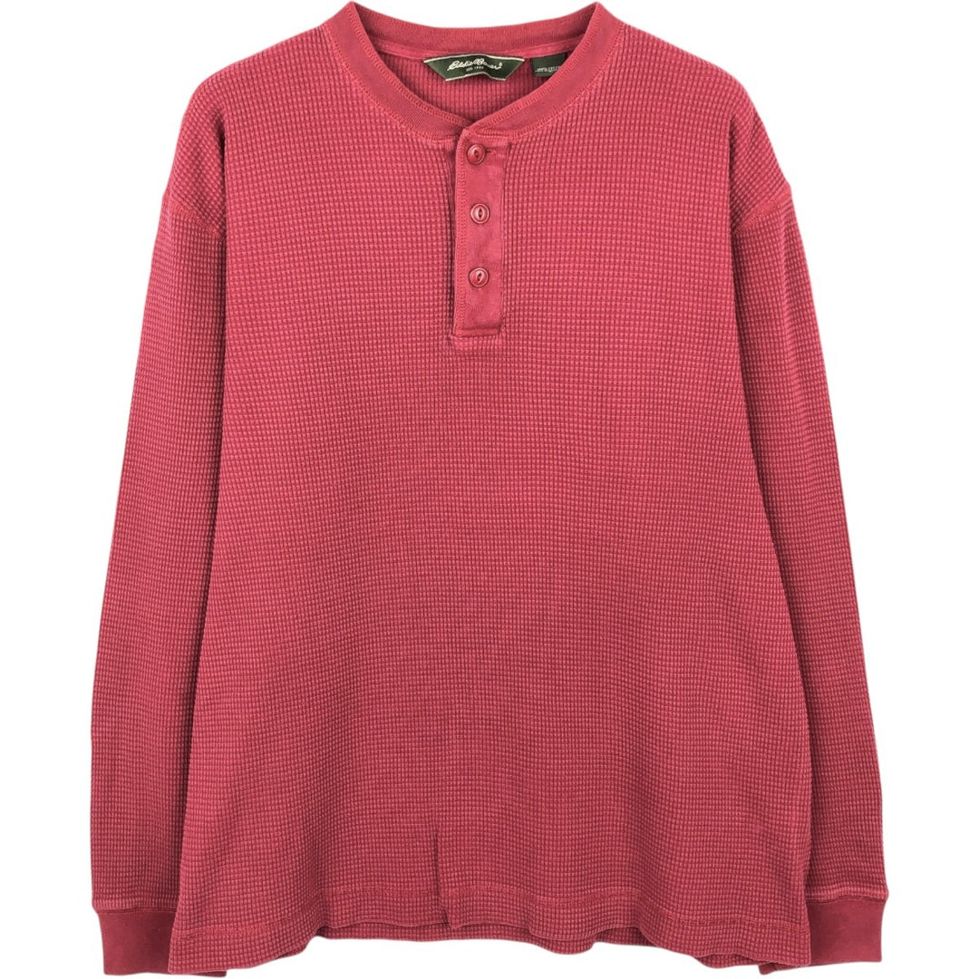Eddie Bauer Herringbone Thermal Long-Sleeve T-Shirt, Men's Size L (approx.) cotton red type Vintage Second Hand