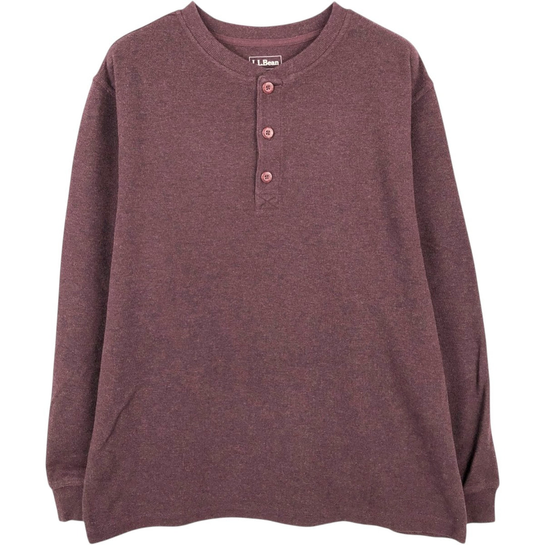LLBean Herringbone Thermal Long-Sleeve T-Shirt (Waffle Knit) - Men's Size L (equivalent) cotton red type reddish brown Vintage Second Hand